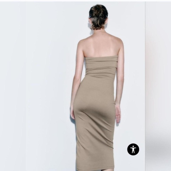 NEW Zara Strapless Ruched Midi Dress Size Medium - Picture 4 of 12